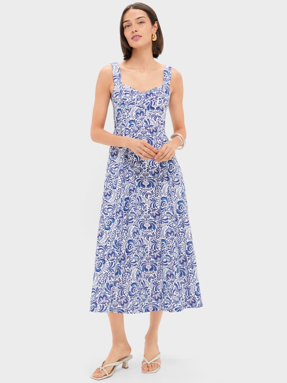 NWT Hyacinth House Blue Linen Floral Open Back Lawson Bustier Maxi Dress L